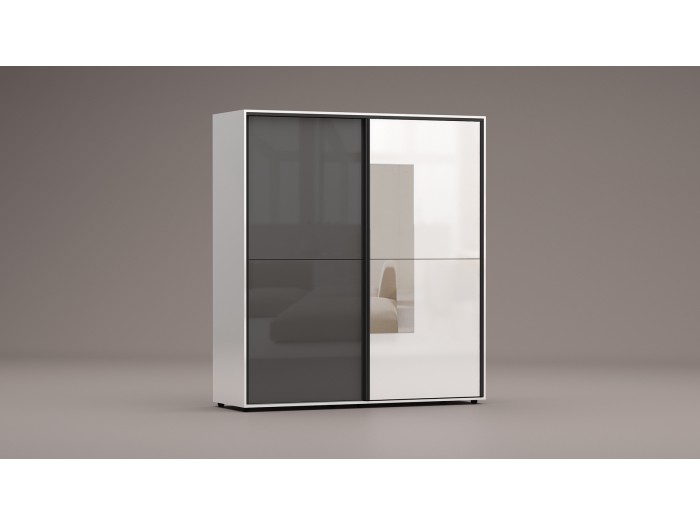 Гардероб с плъзгащи врати и огледало Аполо 8 (антрацит гланц/бяло гланц)